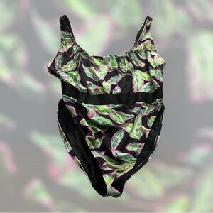 ASOS‎ High Leg Tropical Pop Print Elastic Detail Swimsuit Size 14